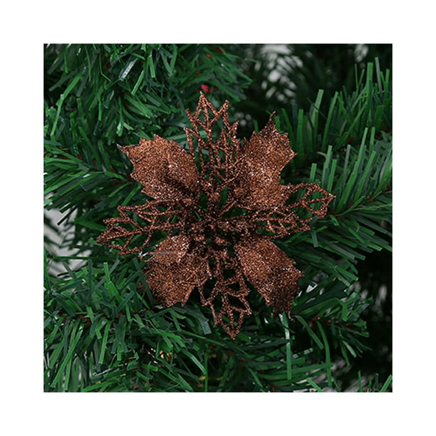 Ornament Poinsettia Wedding Flower Decor Christmas Tree Xmas Glitter 10pcs Gift